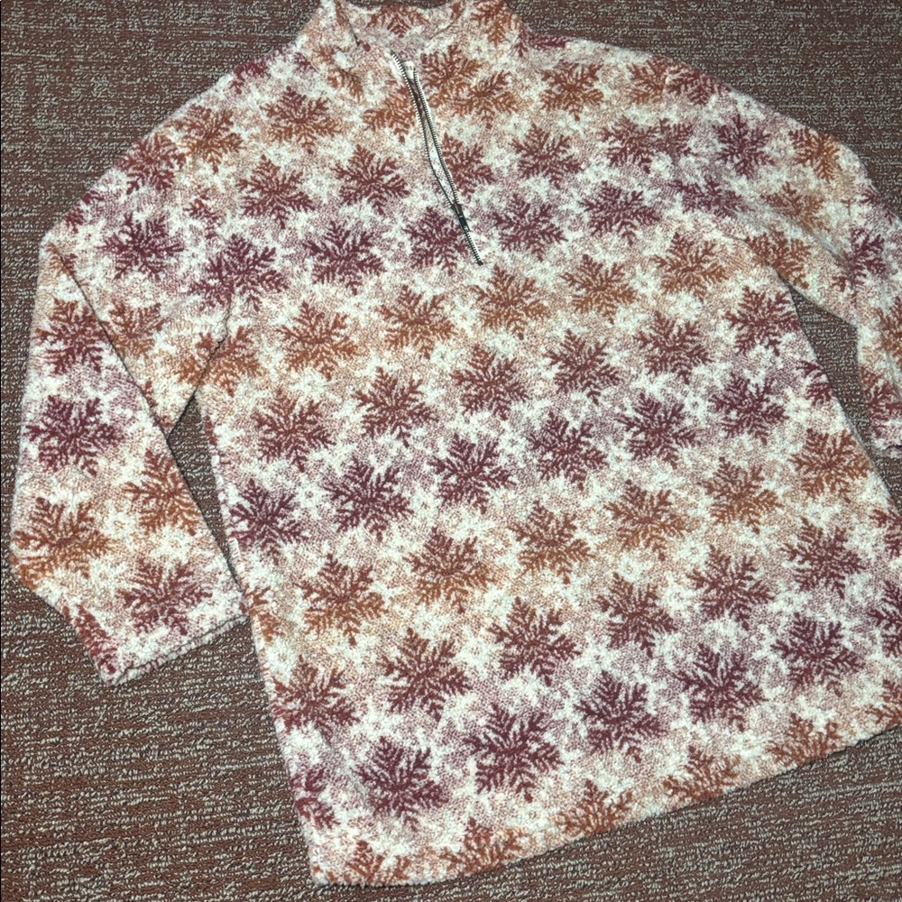 Crossroads fleece quarter zip snowflake high neck cozy casual sweatshirt medium